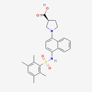 molecular formula C25H28N2O4S B610400 (3s)-1-(4-{[(2,3,5,6-Tetramethylphenyl)sulfonyl]amino}naphthalen-1-Yl)pyrrolidine-3-Carboxylic Acid CAS No. 1832713-02-6