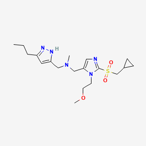 molecular formula C19H31N5O3S B6104002 N-[[2-(cyclopropylmethylsulfonyl)-3-(2-methoxyethyl)imidazol-4-yl]methyl]-N-methyl-1-(3-propyl-1H-pyrazol-5-yl)methanamine 