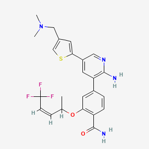molecular formula C24H25F3N4O2S B610405 4-[2-Amino-5-[4-[(dimethylamino)methyl]-2-thienyl]-3-pyridinyl]-2-[[(2Z)-4,4,4-trifluoro-1-methyl-2-buten-1-yl]oxy]benzamide CAS No. 1364269-06-6