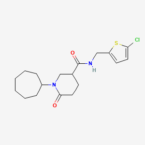 molecular formula C18H25ClN2O2S B6104059 N-[(5-chloro-2-thienyl)methyl]-1-cycloheptyl-6-oxo-3-piperidinecarboxamide 