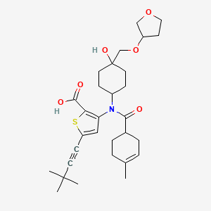molecular formula C30H41NO6S B610407 5-(3,3-Dimethylbut-1-ynyl)-3-[[4-hydroxy-4-(oxolan-3-yloxymethyl)cyclohexyl]-(4-methylcyclohex-3-ene-1-carbonyl)amino]thiophene-2-carboxylic acid CAS No. 1314795-11-3