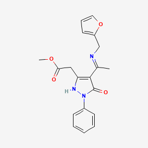 molecular formula C19H19N3O4 B6104239 METHYL 2-(4-{(Z)-1-[(2-FURYLMETHYL)AMINO]ETHYLIDENE}-5-OXO-1-PHENYL-1,5-DIHYDRO-4H-PYRAZOL-3-YL)ACETATE 