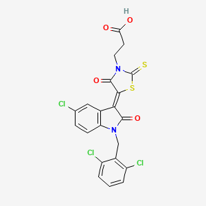 molecular formula C21H13Cl3N2O4S2 B610425 3-{(5z)-5-[5-Chloro-1-(2,6-Dichlorobenzyl)-2-Oxo-1,2-Dihydro-3h-Indol-3-Ylidene]-4-Oxo-2-Thioxo-1,3-Thiazolidin-3-Yl}propanoic Acid CAS No. 1355339-06-8