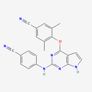 molecular formula C22H16N6O B610428 4-((2-((4-Cyanophenyl)amino)-7h-pyrrolo[2,3-d]pyrimidin-4-yl)oxy)-3,5-dimethylbenzonitrile CAS No. 914496-19-8