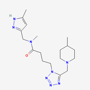molecular formula C18H30N8O B6104555 N-methyl-4-{5-[(4-methyl-1-piperidinyl)methyl]-1H-tetrazol-1-yl}-N-[(5-methyl-1H-pyrazol-3-yl)methyl]butanamide 