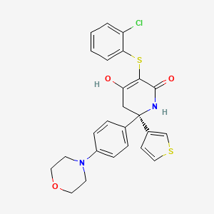 molecular formula C25H23ClN2O3S2 B610464 (2~{r})-5-(2-Chlorophenyl)sulfanyl-2-(4-Morpholin-4-Ylphenyl)-4-Oxidanyl-2-Thiophen-3-Yl-1,3-Dihydropyridin-6-One CAS No. 2003234-63-5