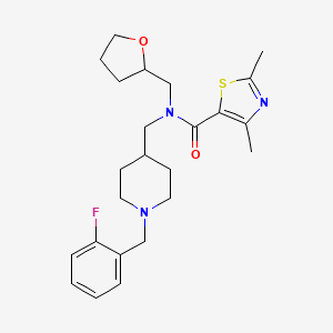 molecular formula C24H32FN3O2S B6104850 N-[[1-[(2-fluorophenyl)methyl]piperidin-4-yl]methyl]-2,4-dimethyl-N-(oxolan-2-ylmethyl)-1,3-thiazole-5-carboxamide 