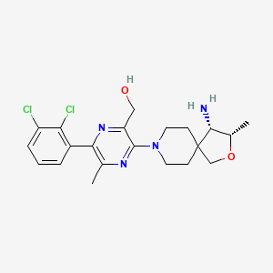 molecular formula C21H26Cl2N4O2 B610504 (3-((3S,4S)-4-amino-3-methyl-2-oxa-8-azaspiro[4.5]decan-8-yl)-6-(2,3-dichlorophenyl)-5-methylpyrazin-2-yl)methanol CAS No. 2172651-73-7