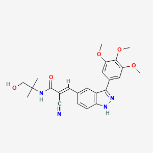 molecular formula C24H26N4O5 B610505 2-cyano-N-(1-hydroxy-2-methylpropan-2-yl)-3-(3-(3,4,5-trimethoxyphenyl)-1H-indazol-5-yl)acrylamide CAS No. 1307896-46-3