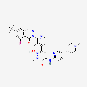 molecular formula C34H37FN8O3 B610508 6-~{tert}-Butyl-8-Fluoranyl-2-[3-(Hydroxymethyl)-4-[1-Methyl-5-[[5-(1-Methylpiperidin-4-Yl)pyridin-2-Yl]amino]-6-Oxidanylidene-Pyridazin-3-Yl]pyridin-2-Yl]phthalazin-1-One CAS No. 1423129-83-2