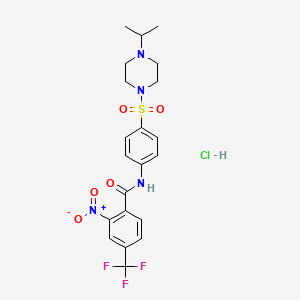 molecular formula C21H23F3N4O5S B610509 2-nitro-N-[4-(4-propan-2-ylpiperazin-1-yl)sulfonylphenyl]-4-(trifluoromethyl)benzamide CAS No. 1803003-68-0