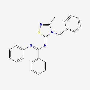 molecular formula C23H20N4S B610511 N-(4-benzyl-3-methyl-1,2,4-thiadiazol-5-ylidene)-N'-phenylbenzenecarboximidamide CAS No. 324579-65-9