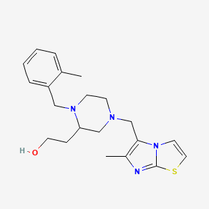 molecular formula C21H28N4OS B6105134 2-{1-(2-methylbenzyl)-4-[(6-methylimidazo[2,1-b][1,3]thiazol-5-yl)methyl]-2-piperazinyl}ethanol 