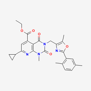 molecular formula C27H28N4O5 B6105179 ETHYL 7-CYCLOPROPYL-3-{[2-(2,5-DIMETHYLPHENYL)-5-METHYL-1,3-OXAZOL-4-YL]METHYL}-1-METHYL-2,4-DIOXO-1H,2H,3H,4H-PYRIDO[2,3-D]PYRIMIDINE-5-CARBOXYLATE 