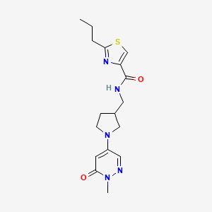 molecular formula C17H23N5O2S B6105313 N-{[1-(1-methyl-6-oxo-1,6-dihydropyridazin-4-yl)pyrrolidin-3-yl]methyl}-2-propyl-1,3-thiazole-4-carboxamide 
