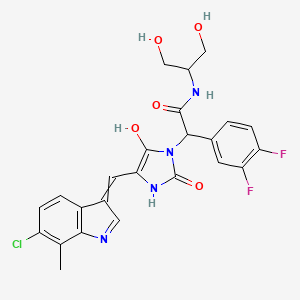molecular formula C24H21ClF2N4O5 B610533 2-[5-[(6-chloro-7-methylindol-3-ylidene)methyl]-4-hydroxy-2-oxo-1H-imidazol-3-yl]-2-(3,4-difluorophenyl)-N-(1,3-dihydroxypropan-2-yl)acetamide CAS No. 1416663-77-8