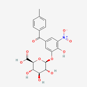 molecular formula C20H19NO11 B610536 β-D-葡萄糖吡喃糖醛酸，2-羟基-5-(4-甲基苯甲酰基)-3-硝基苯基 CAS No. 204853-33-8