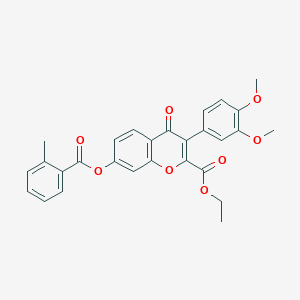 molecular formula C28H24O8 B6105367 ethyl 3-(3,4-dimethoxyphenyl)-7-[(2-methylbenzoyl)oxy]-4-oxo-4H-chromene-2-carboxylate 