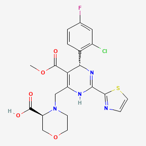 molecular formula C21H20ClFN4O5S B610539 (3S)-4-[[(4R)-4-(2-chloro-4-fluorophenyl)-5-methoxycarbonyl-2-(1,3-thiazol-2-yl)-1,4-dihydropyrimidin-6-yl]methyl]morpholine-3-carboxylic acid CAS No. 1578153-27-1
