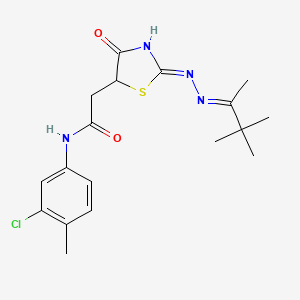 molecular formula C18H23ClN4O2S B6105396 N-(3-chloro-4-methylphenyl)-2-[(2Z)-2-[(E)-3,3-dimethylbutan-2-ylidenehydrazinylidene]-4-oxo-1,3-thiazolidin-5-yl]acetamide 