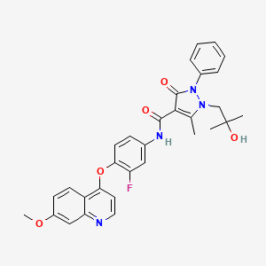 molecular formula C31H29FN4O4 B610554 N-[3-Fluoro-4-[(7-methoxyquinolin-4-yl)oxy]phenyl]-1-(2-hydroxy-2-methylpropyl)-5-methyl-3-oxo-2-phenyl-2,3-dihydro-1H-pyrazole-4-carboxamide CAS No. 913376-84-8