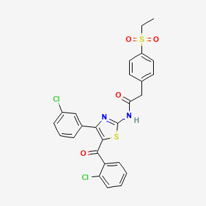 molecular formula C26H20Cl2N2O4S2 B610558 N-[4-(3-Chlorophenyl)-5-(2-chlorobenzoyl)thiazole-2-yl]-2-[4-(ethylsulfonyl)phenyl]acetamide CAS No. 1361413-10-6