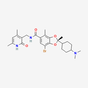 molecular formula C26H34BrN3O4 B610559 (2S)-7-bromo-2-[4-(dimethylamino)cyclohexyl]-N-[(4,6-dimethyl-2-oxo-1H-pyridin-3-yl)methyl]-2,4-dimethyl-1,3-benzodioxole-5-carboxamide CAS No. 1809336-19-3