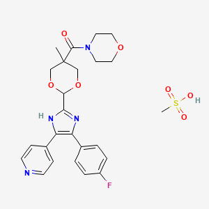 molecular formula C24H25FN4O4 B610572 [2-[4-(4-fluorophenyl)-5-pyridin-4-yl-1H-imidazol-2-yl]-5-methyl-1,3-dioxan-5-yl]-morpholin-4-ylmethanone;methanesulfonic acid CAS No. 218162-38-0