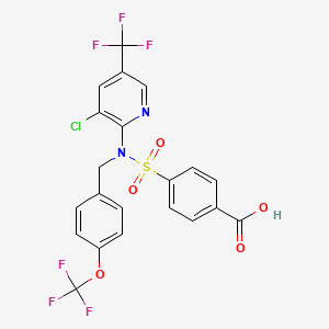 molecular formula C21H13ClF6N2O5S B610574 4-(N-(3-Chloro-5-(trifluoromethyl)pyridin-2-yl)-N-(4-(trifluoromethoxy)benzyl)sulfamoyl)benzoic acid CAS No. 1254205-52-1