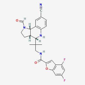 molecular formula C26H24F2N4O3 B610619 2-Benzofurancarboxamide, N-(2-((3aS,4S,9bS)-8-cyano-1-formyl-2,3,3a,4,5,9b-hexahydro-1H-pyrrolo(3,2-C)quinolin-4-yl)-2-methylpropyl)-4,6-difluoro- CAS No. 1414376-79-6