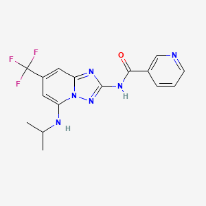 molecular formula C16H15F3N6O B610639 N-[5-(propan-2-ylamino)-7-(trifluoromethyl)-[1,2,4]triazolo[1,5-a]pyridin-2-yl]pyridine-3-carboxamide CAS No. 1124381-69-6