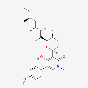 molecular formula C28H39NO4 B610674 3-[6-[(E)-4,6-dimethyloct-2-en-2-yl]-5-methyloxan-2-yl]-4-hydroxy-5-(4-hydroxyphenyl)-1-methylpyridin-2-one CAS No. 160047-56-3