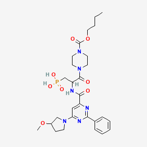 molecular formula C28H39N6O8P B610766 1-Piperazinecarboxylic acid, 4-[(2R)-2-[[[6-[(3S)-3-methoxy-1-pyrrolidinyl]-2-phenyl-4-pyrimidinyl]carbonyl]amino]-1-oxo-3-phosphonopropyl]-, 1-butyl ester CAS No. 1159500-34-1