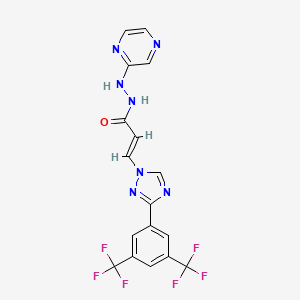 (E)-3-(3-(3,5-bis(trifluoromethyl)phenyl)-1H-1,2,4-triazol-1-yl)-N'-(pyrazin-2-yl)acrylohydrazide