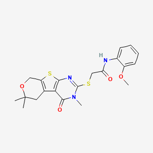 molecular formula C21H23N3O4S2 B6108107 N-(2-methoxyphenyl)-2-[(4,12,12-trimethyl-3-oxo-11-oxa-8-thia-4,6-diazatricyclo[7.4.0.02,7]trideca-1(9),2(7),5-trien-5-yl)sulfanyl]acetamide 
