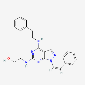 molecular formula C23H24N6O B610833 2-({4-[(2-Phenylethyl)amino]-1-(2-phenylvinyl)-1H-pyrazolo[3,4-d]pyrimidin-6-yl}-amino)ethanol CAS No. 1392816-46-4