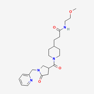 molecular formula C22H32N4O4 B6108697 N-(2-methoxyethyl)-3-(1-{[5-oxo-1-(2-pyridinylmethyl)-3-pyrrolidinyl]carbonyl}-4-piperidinyl)propanamide 