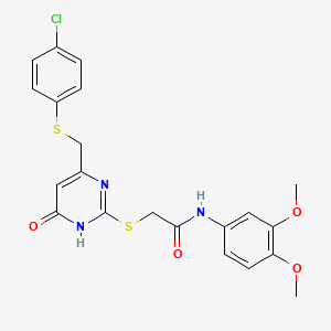 molecular formula C21H20ClN3O4S2 B6108715 2-[(4-{[(4-chlorophenyl)sulfanyl]methyl}-6-hydroxypyrimidin-2-yl)sulfanyl]-N-(3,4-dimethoxyphenyl)acetamide 