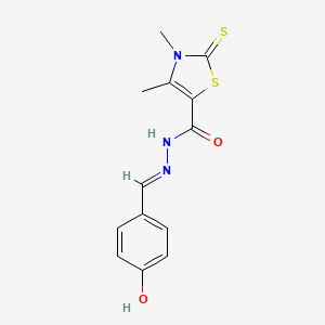 molecular formula C13H13N3O2S2 B6108824 N'~5~-[(4-HYDROXYPHENYL)METHYLENE]-3,4-DIMETHYL-2-THIOXO-2,3-DIHYDRO-1,3-THIAZOLE-5-CARBOHYDRAZIDE 