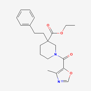 molecular formula C21H26N2O4 B6109321 ethyl 1-[(4-methyl-1,3-oxazol-5-yl)carbonyl]-3-(2-phenylethyl)-3-piperidinecarboxylate 
