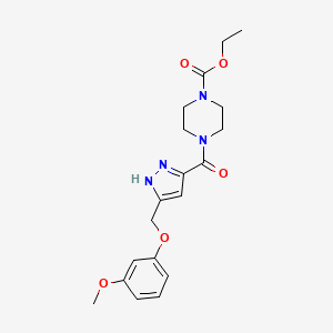 molecular formula C19H24N4O5 B6109332 ethyl 4-[5-[(3-methoxyphenoxy)methyl]-1H-pyrazole-3-carbonyl]piperazine-1-carboxylate 