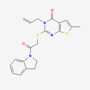 molecular formula C20H19N3O2S2 B6109341 2-[2-(2,3-dihydroindol-1-yl)-2-oxoethyl]sulfanyl-6-methyl-3-prop-2-enylthieno[2,3-d]pyrimidin-4-one 