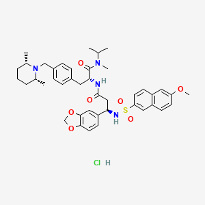 (2R)-2-(((3R)-3-(1,3-Benzodioxol-5-yl)-3-(((6-methoxy-2-naphthyl)sulfonyl)amino)propanoyl)amino)-3-(4-(((2R,6S)-2,6-dimethylpiperidinyl)methyl)phenyl)-N-isopropyl-N-methylpropanamide hydrochloride