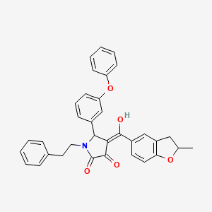 (4E)-4-[hydroxy(2-methyl-2,3-dihydro-1-benzofuran-5-yl)methylidene]-5-(3-phenoxyphenyl)-1-(2-phenylethyl)pyrrolidine-2,3-dione