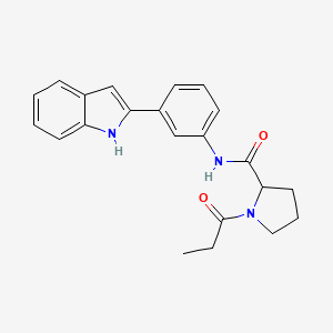 molecular formula C22H23N3O2 B6110536 N-[3-(1H-indol-2-yl)phenyl]-1-propionylprolinamide 