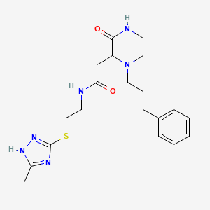 molecular formula C20H28N6O2S B6110914 N-{2-[(3-methyl-1H-1,2,4-triazol-5-yl)thio]ethyl}-2-[3-oxo-1-(3-phenylpropyl)-2-piperazinyl]acetamide 