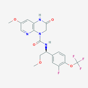 molecular formula C19H18F4N4O5 B611127 N-{(1s)-1-[3-Fluoro-4-(Trifluoromethoxy)phenyl]-2-Methoxyethyl}-7-Methoxy-2-Oxo-2,3-Dihydropyrido[2,3-B]pyrazine-4(1h)-Carboxamide CAS No. 1476727-50-0