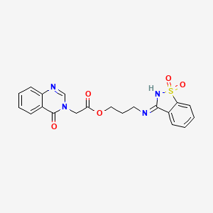 molecular formula C20H18N4O5S B6111292 3-[(1,1-Dioxo-1,2-benzothiazol-3-ylidene)amino]propyl 2-(4-oxoquinazolin-3-yl)acetate 