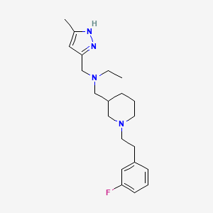 molecular formula C21H31FN4 B6111497 N-[[1-[2-(3-fluorophenyl)ethyl]piperidin-3-yl]methyl]-N-[(5-methyl-1H-pyrazol-3-yl)methyl]ethanamine 