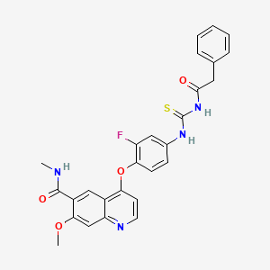 molecular formula C27H23FN4O4S B611159 4-(2-fluoro-4-(3-(2-phenylacetyl)thioureido)phenoxy)-7-methoxy-N-methylquinoline-6-carboxamide CAS No. 1190836-34-0